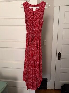 APRICOT Red Patterned High-Low Maxi Dress